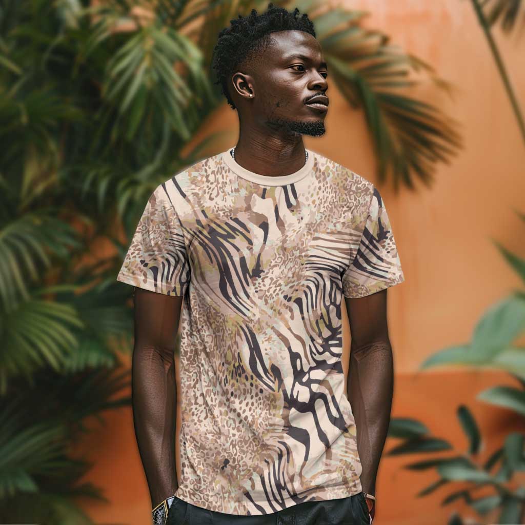 African Zebra Leopard Pattern T shirt Sand Taupe Beige