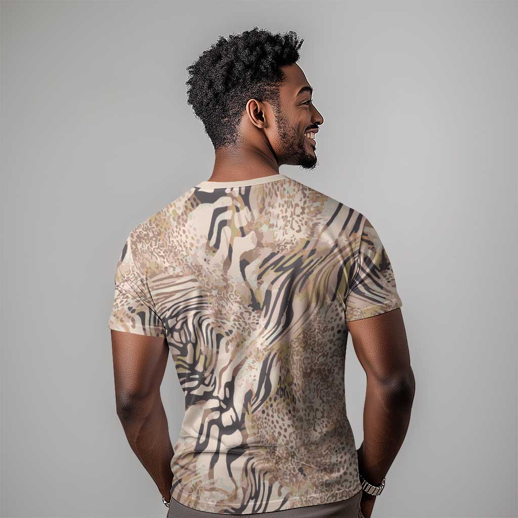 African Zebra Leopard Pattern T shirt Sand Taupe Beige