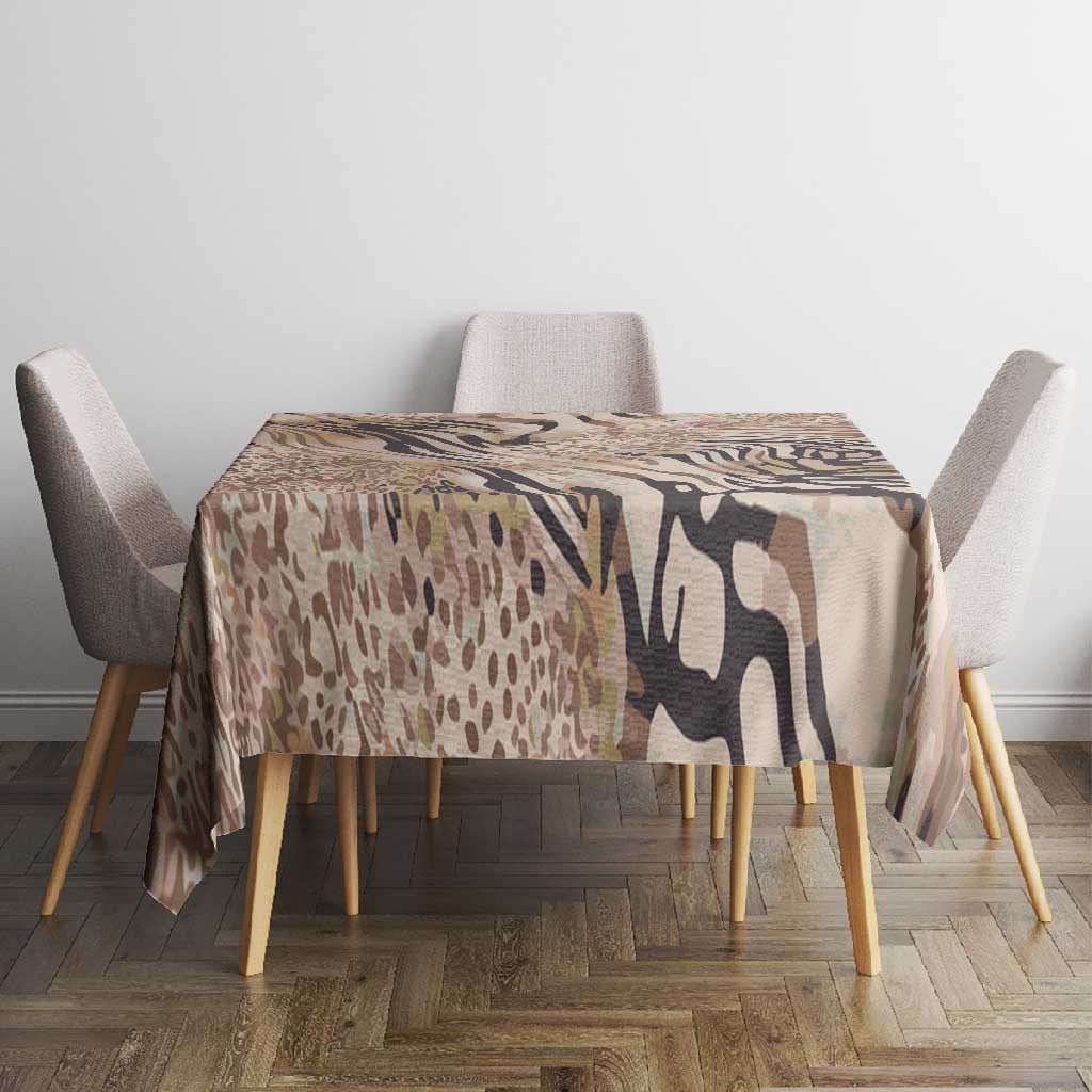 African Zebra Leopard Pattern Tablecloth Sand Taupe Beige