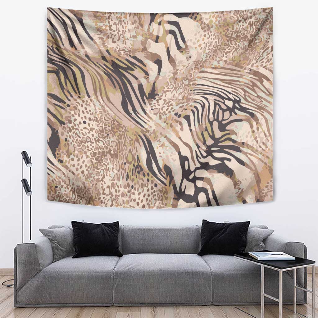 African Zebra Leopard Pattern Tapestry Sand Taupe Beige