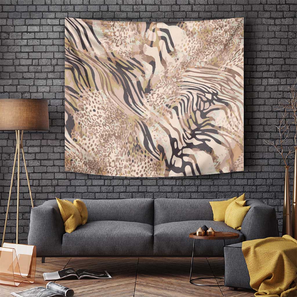 African Zebra Leopard Pattern Tapestry Sand Taupe Beige