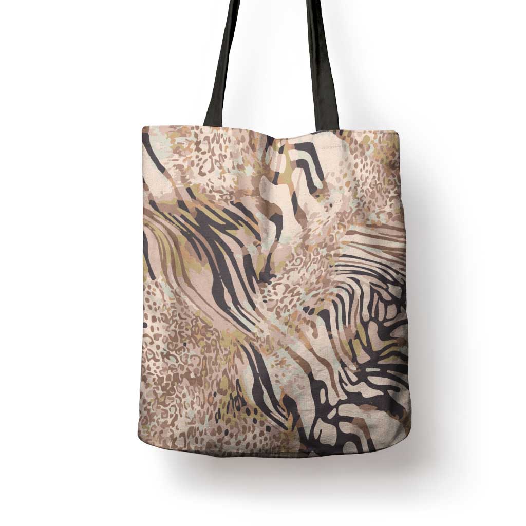 African Zebra Leopard Pattern Tote Bag Sand Taupe Beige