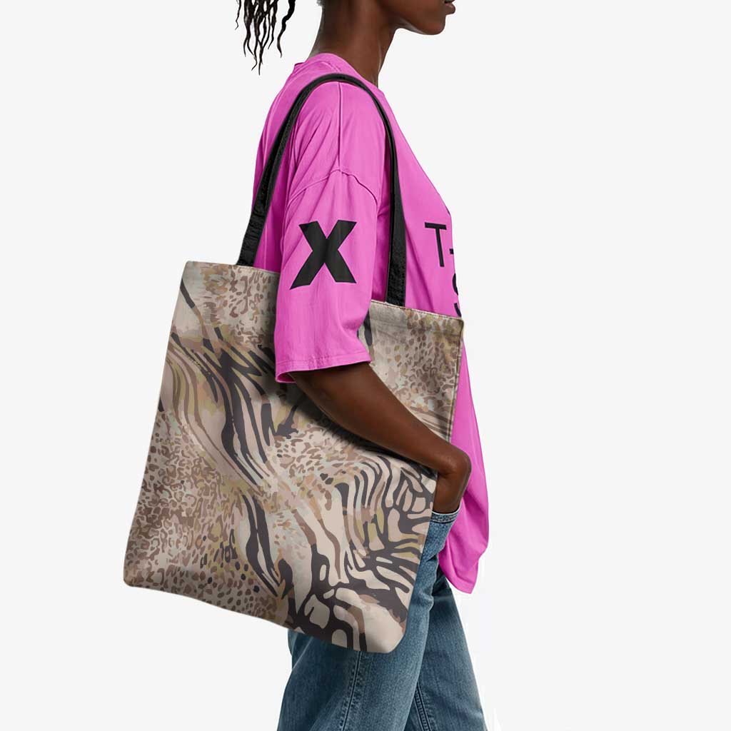 African Zebra Leopard Pattern Tote Bag Sand Taupe Beige