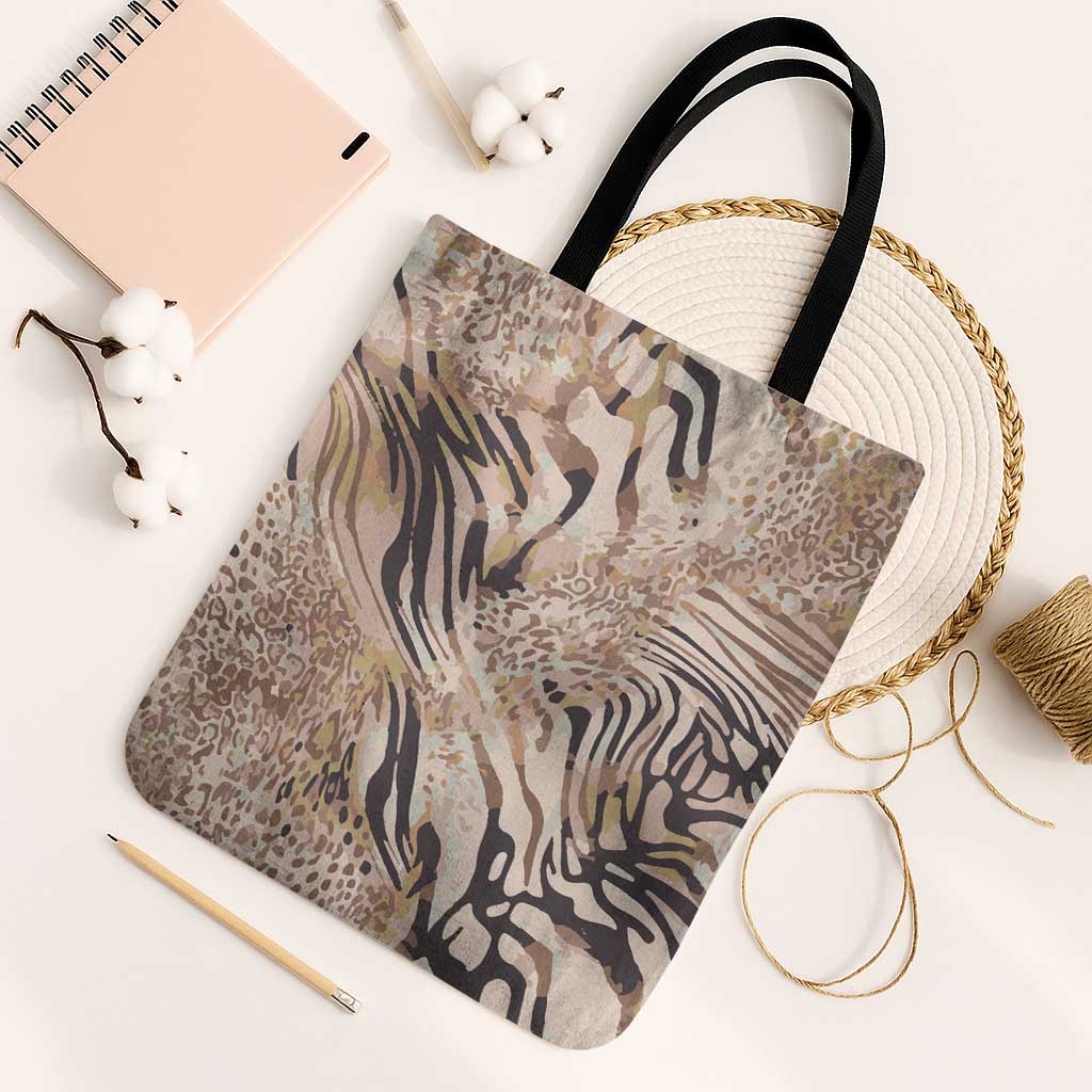 African Zebra Leopard Pattern Tote Bag Sand Taupe Beige
