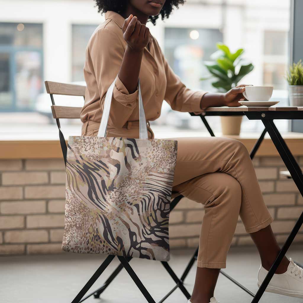 African Zebra Leopard Pattern Tote Bag Sand Taupe Beige