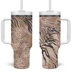 African Zebra Leopard Pattern Tumbler With Handle Sand Taupe Beige