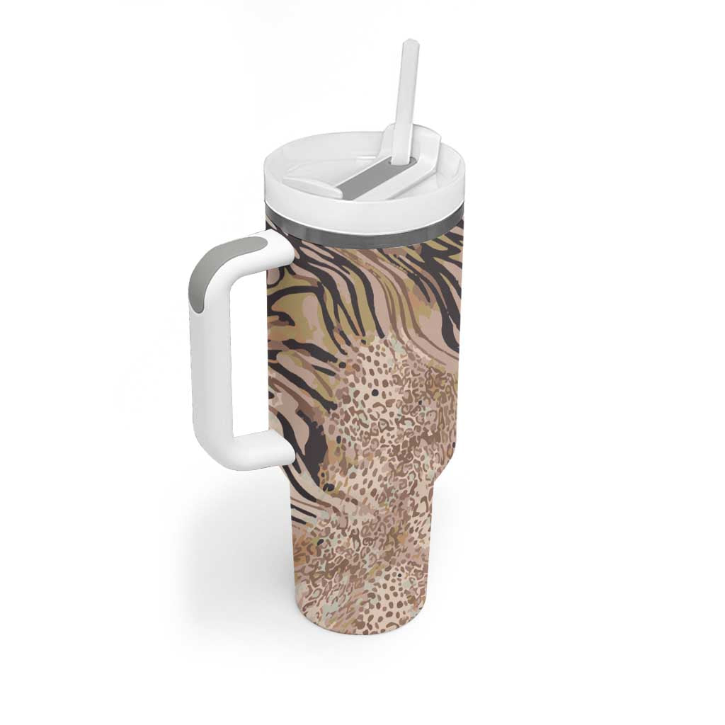African Zebra Leopard Pattern Tumbler With Handle Sand Taupe Beige