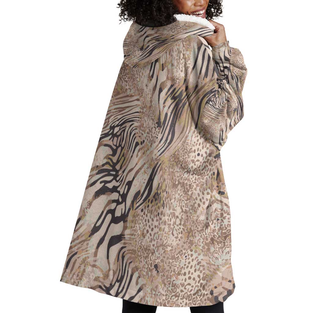 African Zebra Leopard Pattern Wearable Blanket Hoodie Sand Taupe Beige