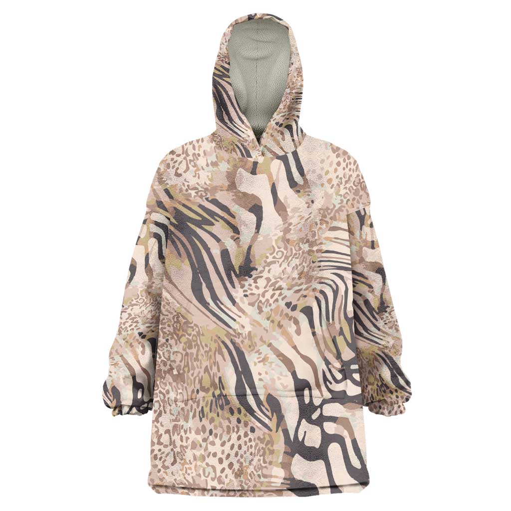 African Zebra Leopard Pattern Wearable Blanket Hoodie Sand Taupe Beige