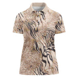 African Zebra Leopard Pattern Women Polo Shirt Sand Taupe Beige