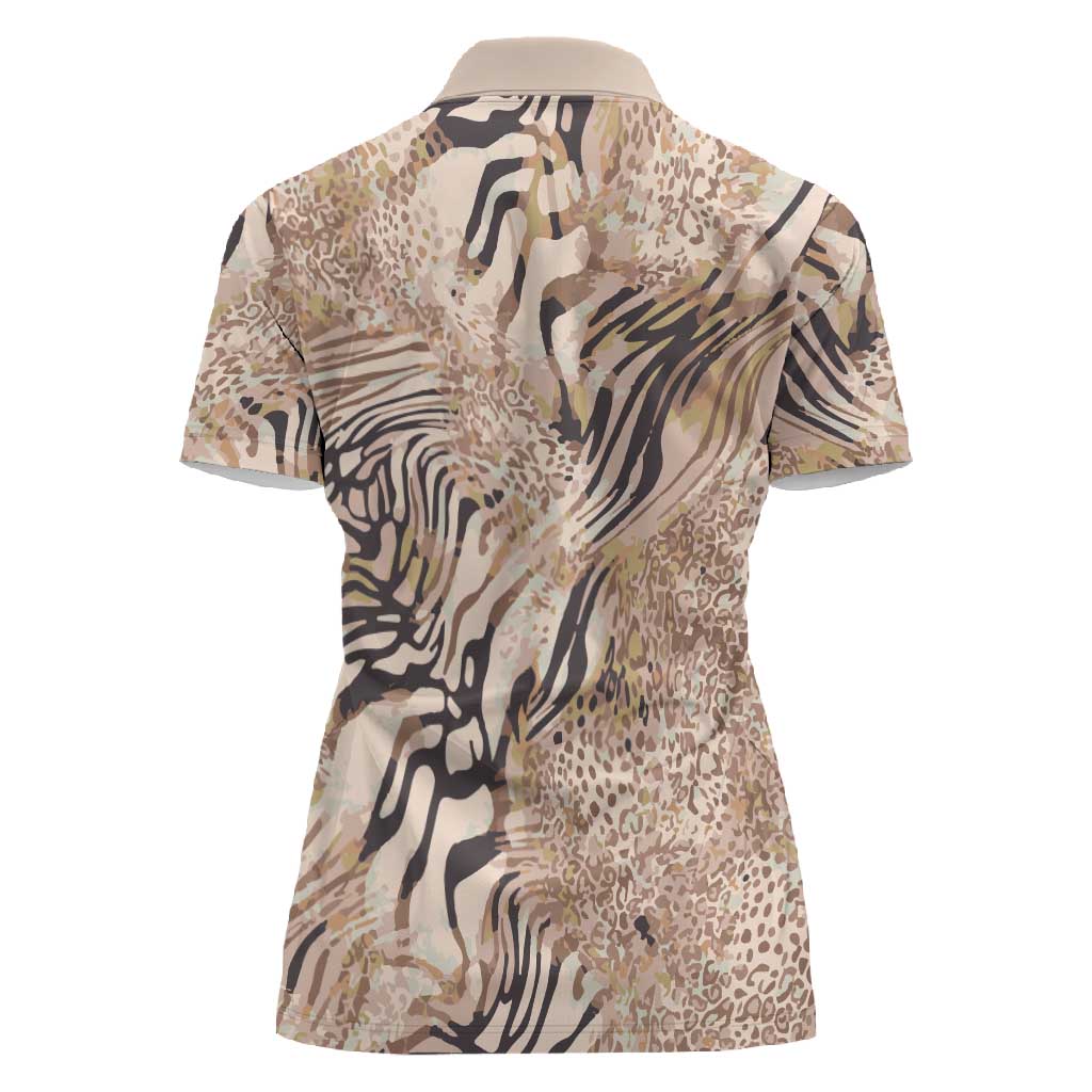 African Zebra Leopard Pattern Women Polo Shirt Sand Taupe Beige