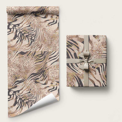 African Zebra Leopard Pattern Wrapping Paper Sand Taupe Beige