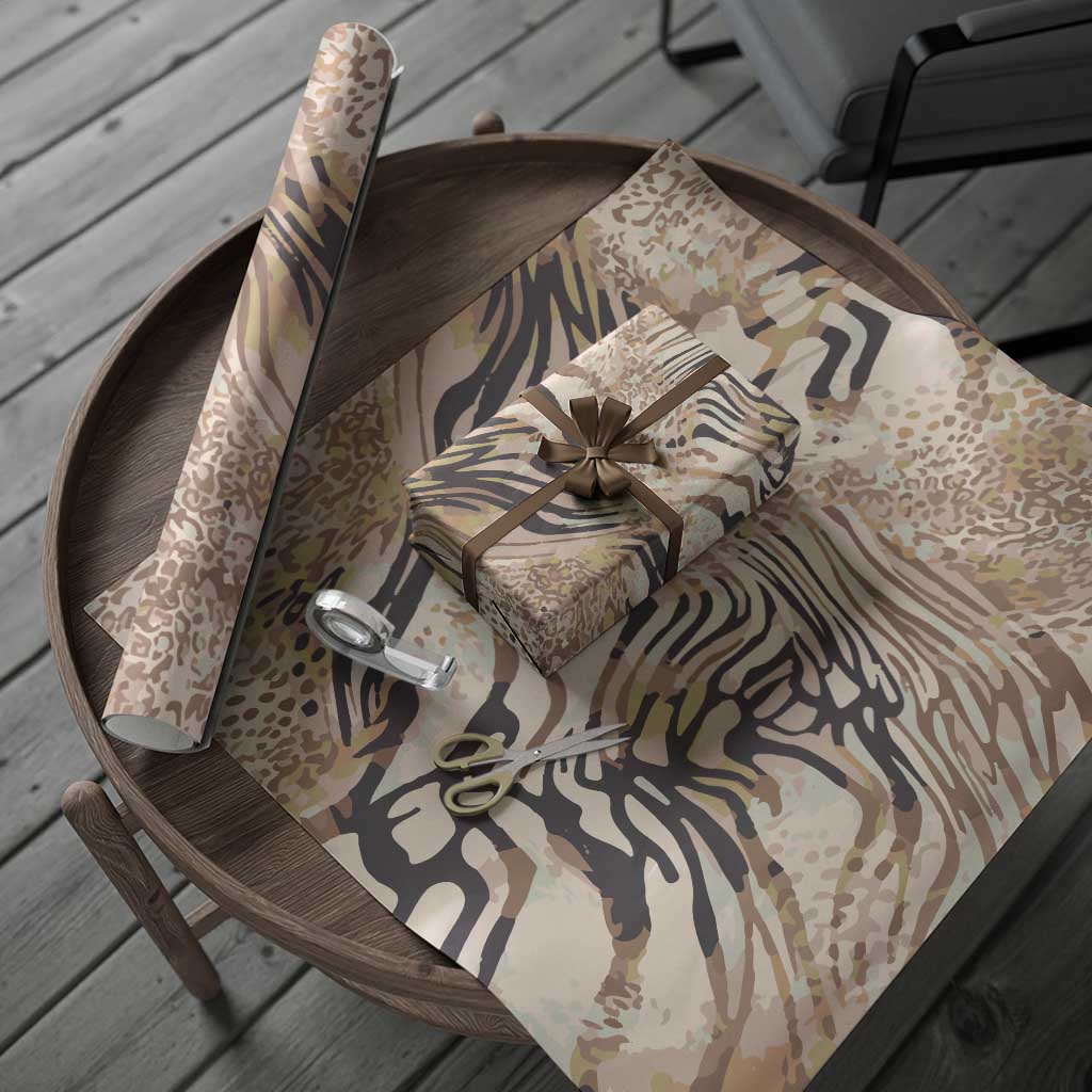 African Zebra Leopard Pattern Wrapping Paper Sand Taupe Beige