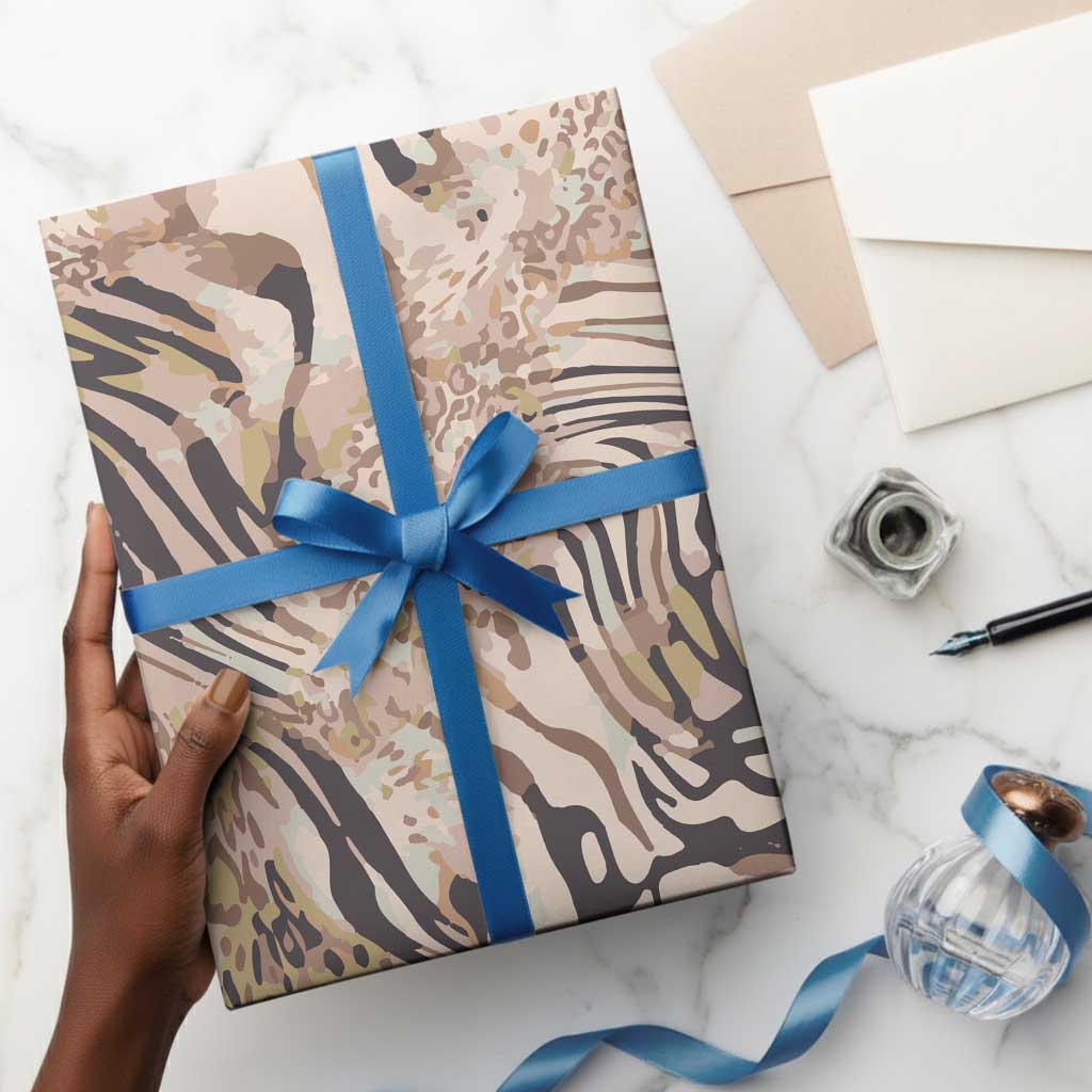 African Zebra Leopard Pattern Wrapping Paper Sand Taupe Beige