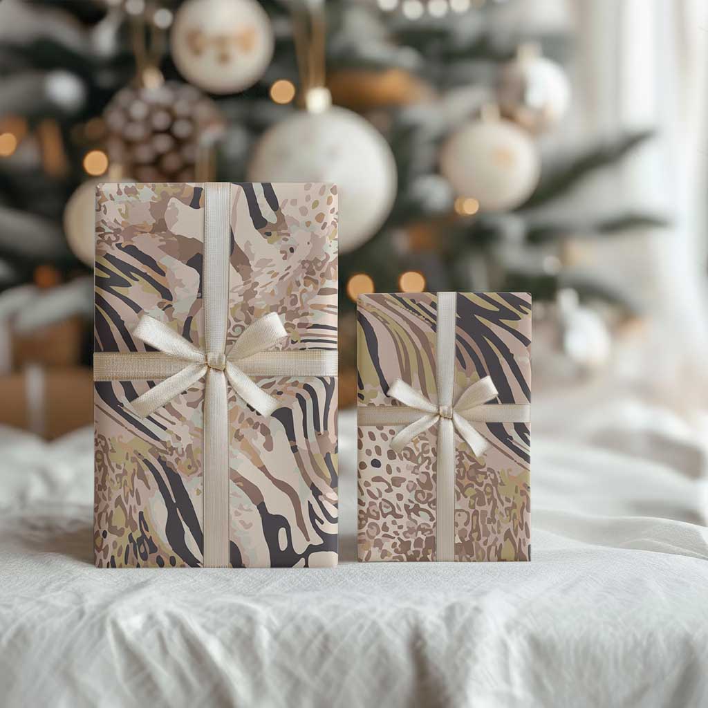 African Zebra Leopard Pattern Wrapping Paper Sand Taupe Beige
