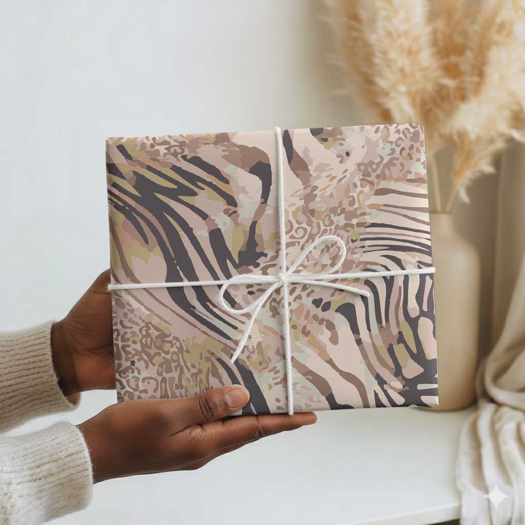African Zebra Leopard Pattern Wrapping Paper Sand Taupe Beige