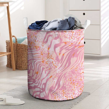 African Zebra Leopard Pattern Laundry Basket Blush Savannah