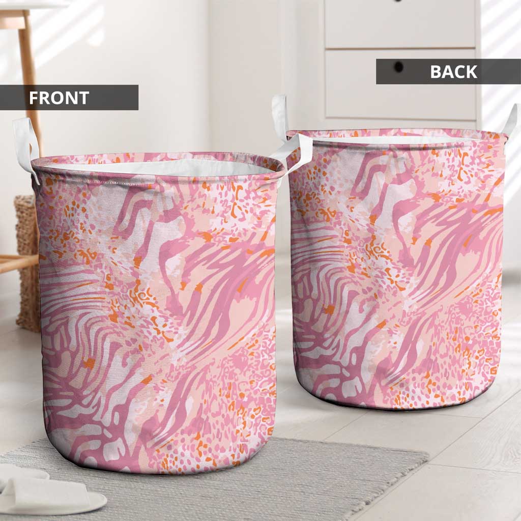 African Zebra Leopard Pattern Laundry Basket Blush Savannah