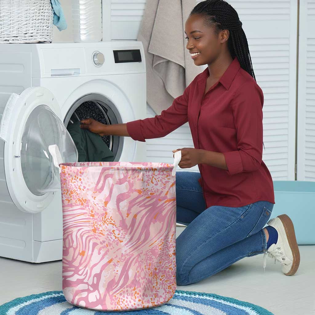 African Zebra Leopard Pattern Laundry Basket Blush Savannah