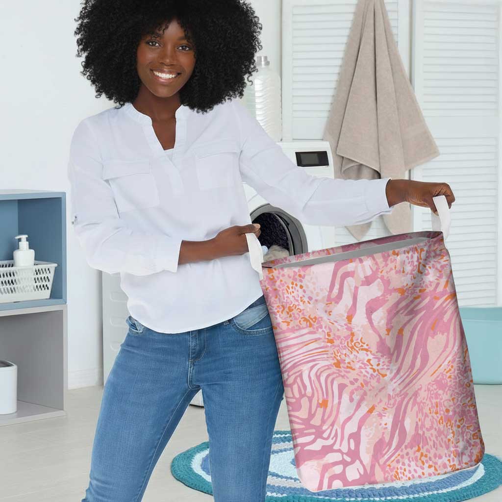 African Zebra Leopard Pattern Laundry Basket Blush Savannah