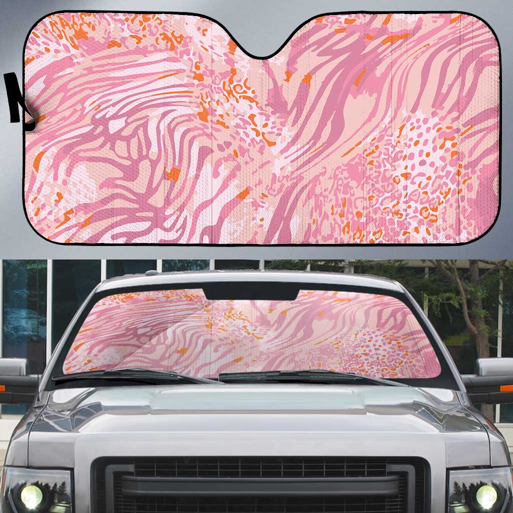 African Zebra Leopard Pattern Auto Sun Shade Blush Savannah