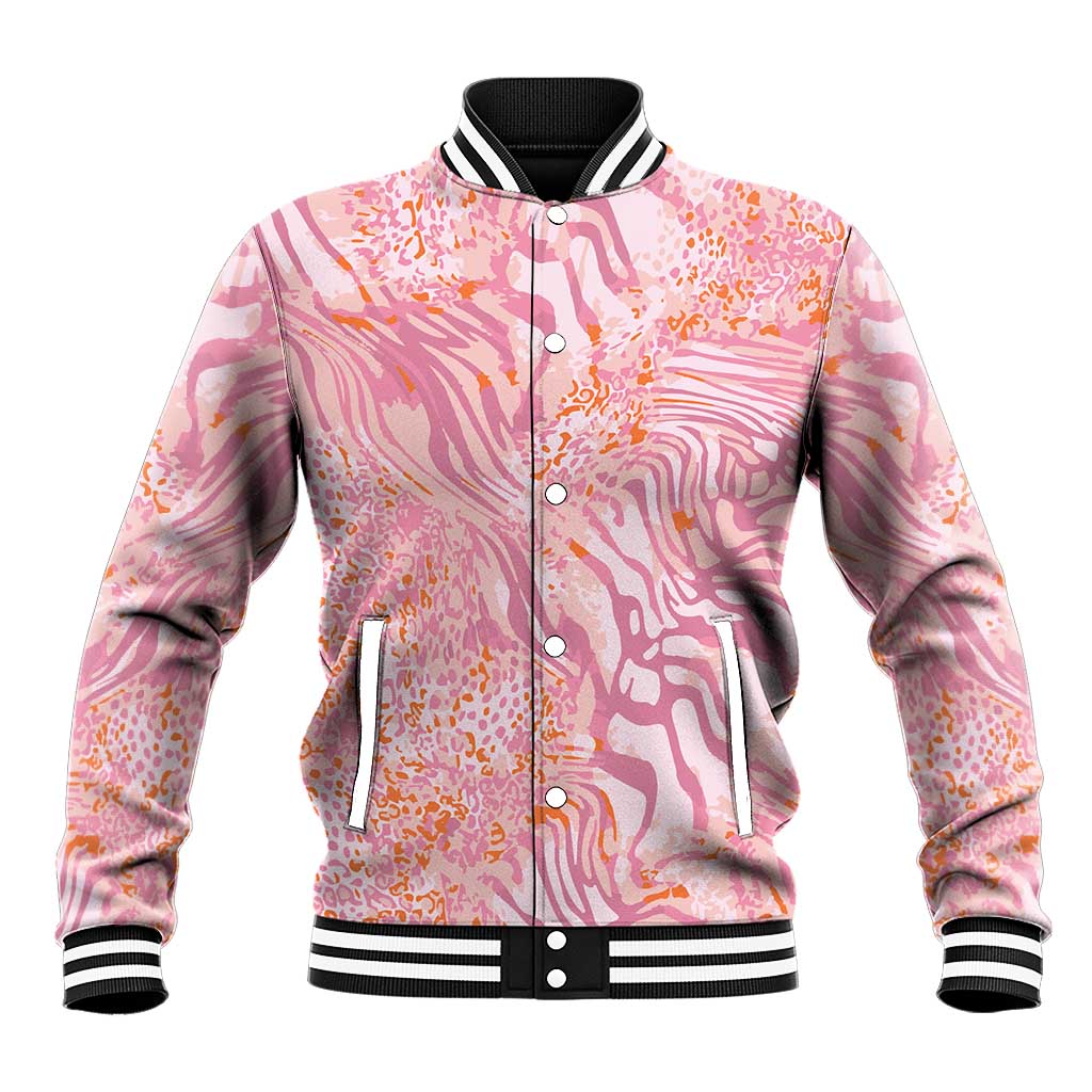 African Zebra Leopard Pattern Baseball Jacket Blush Savannah