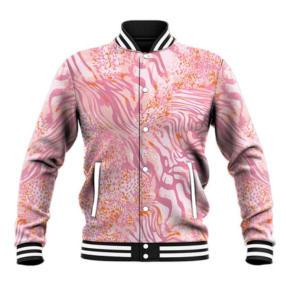 African Zebra Leopard Pattern Baseball Jacket Blush Savannah