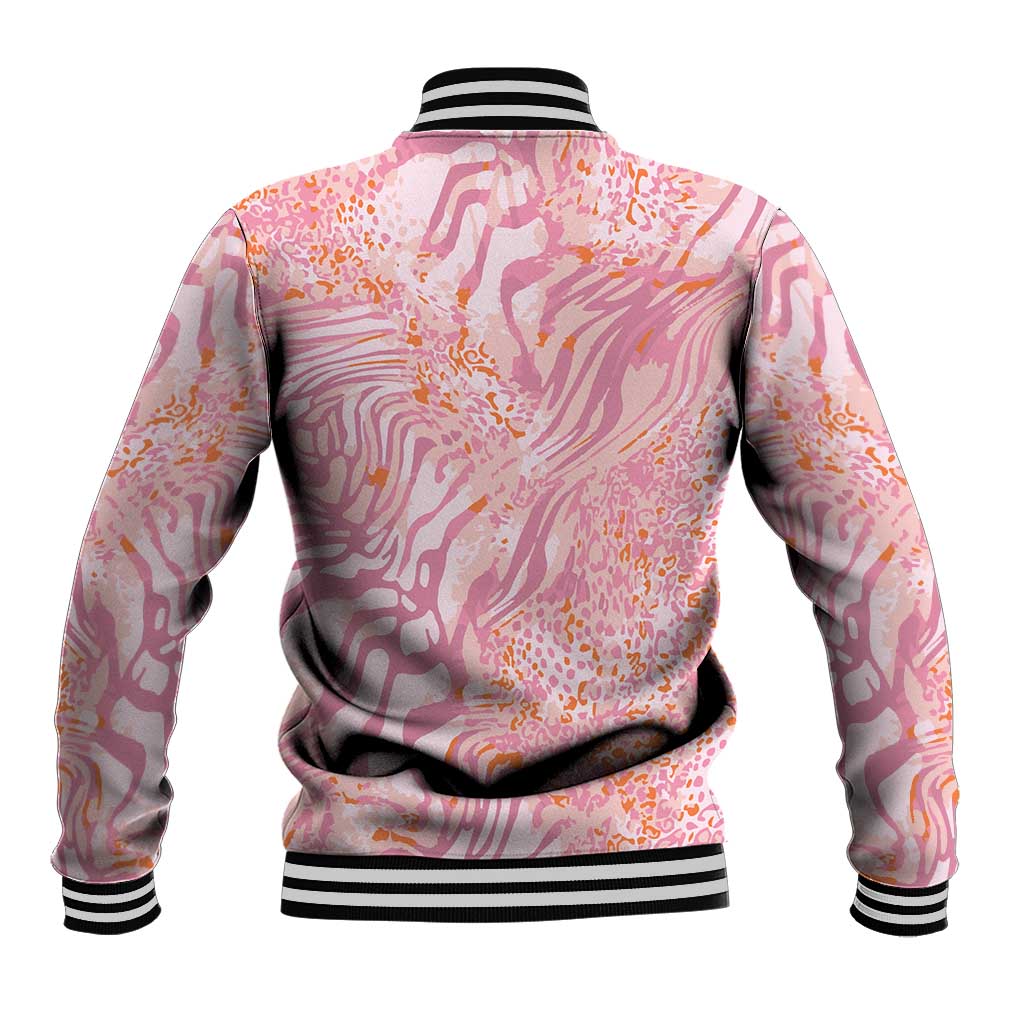 African Zebra Leopard Pattern Baseball Jacket Blush Savannah