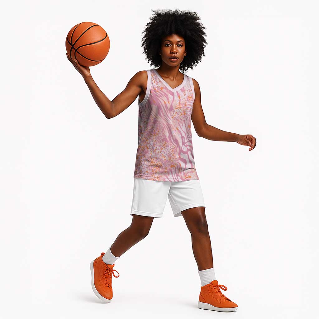 African Zebra Leopard Pattern Basketball Jersey Blush Savannah