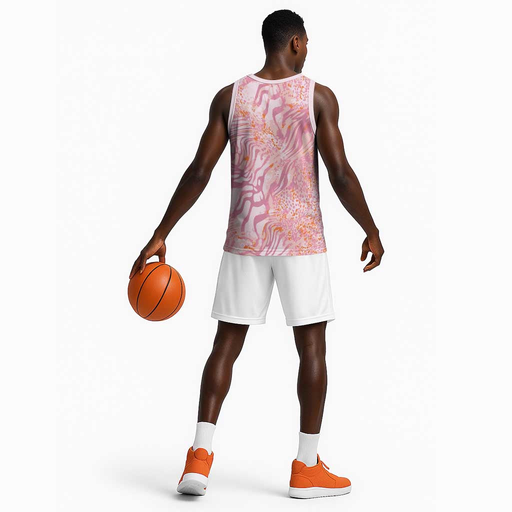 African Zebra Leopard Pattern Basketball Jersey Blush Savannah