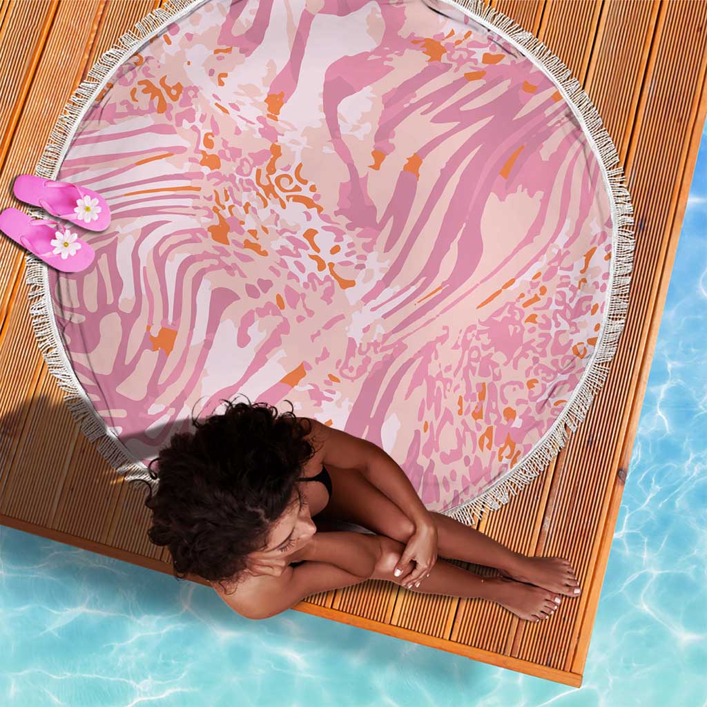 African Zebra Leopard Pattern Beach Blanket Blush Savannah