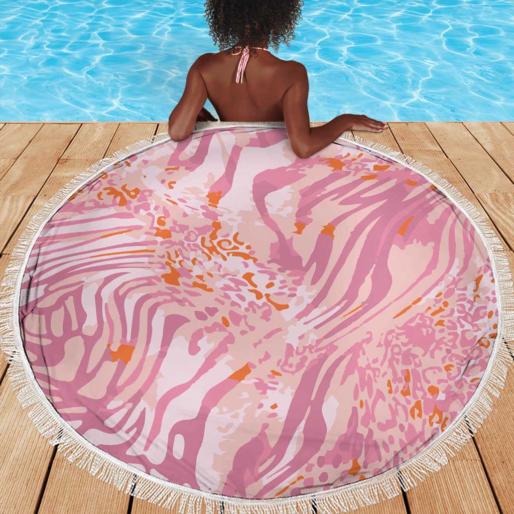 African Zebra Leopard Pattern Beach Blanket Blush Savannah