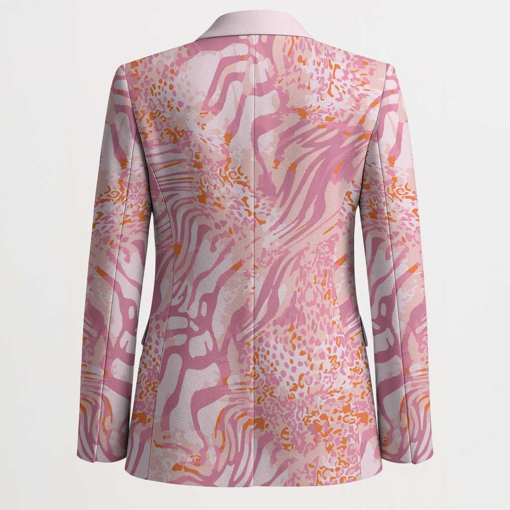African Zebra Leopard Pattern Blazer Blush Savannah