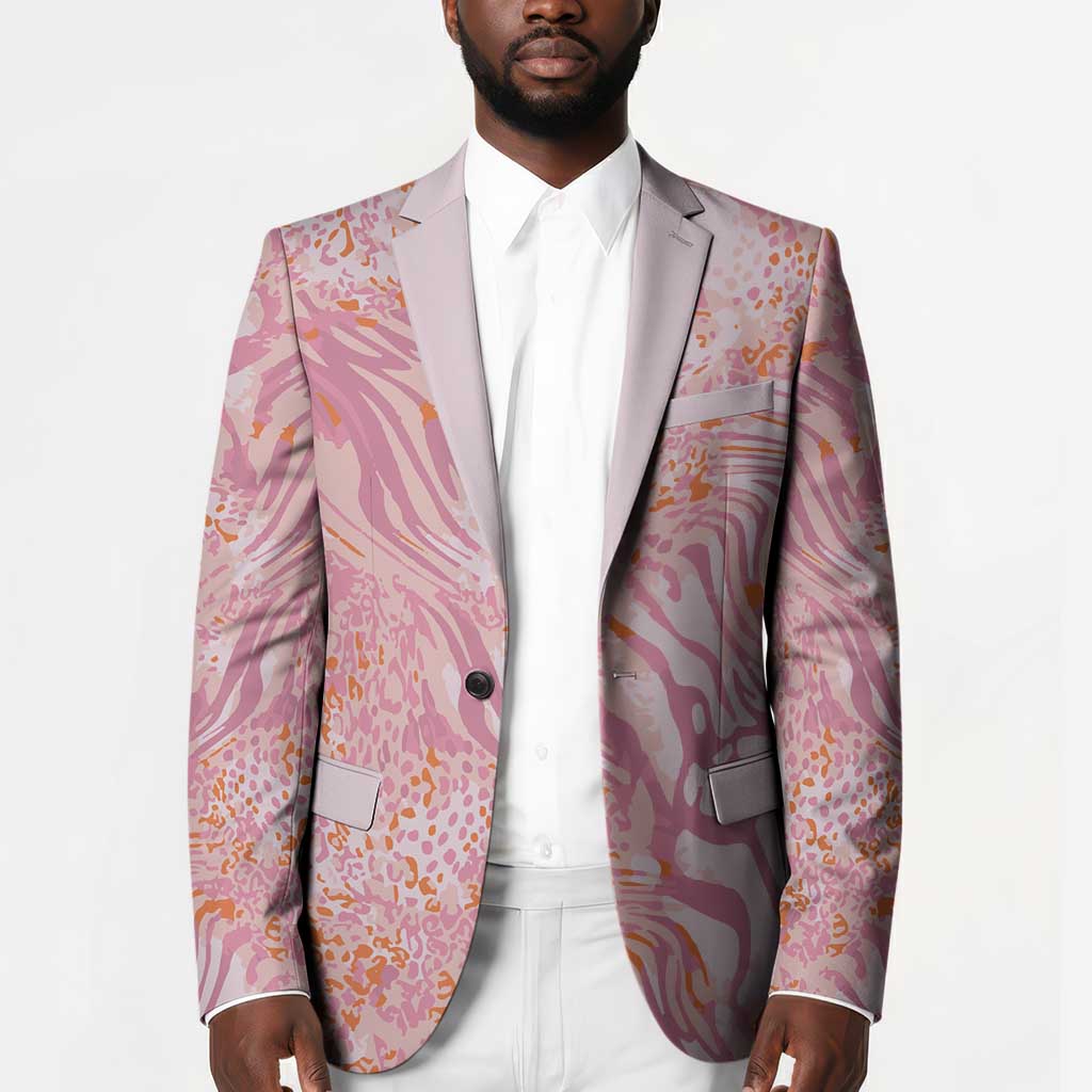 African Zebra Leopard Pattern Blazer Blush Savannah