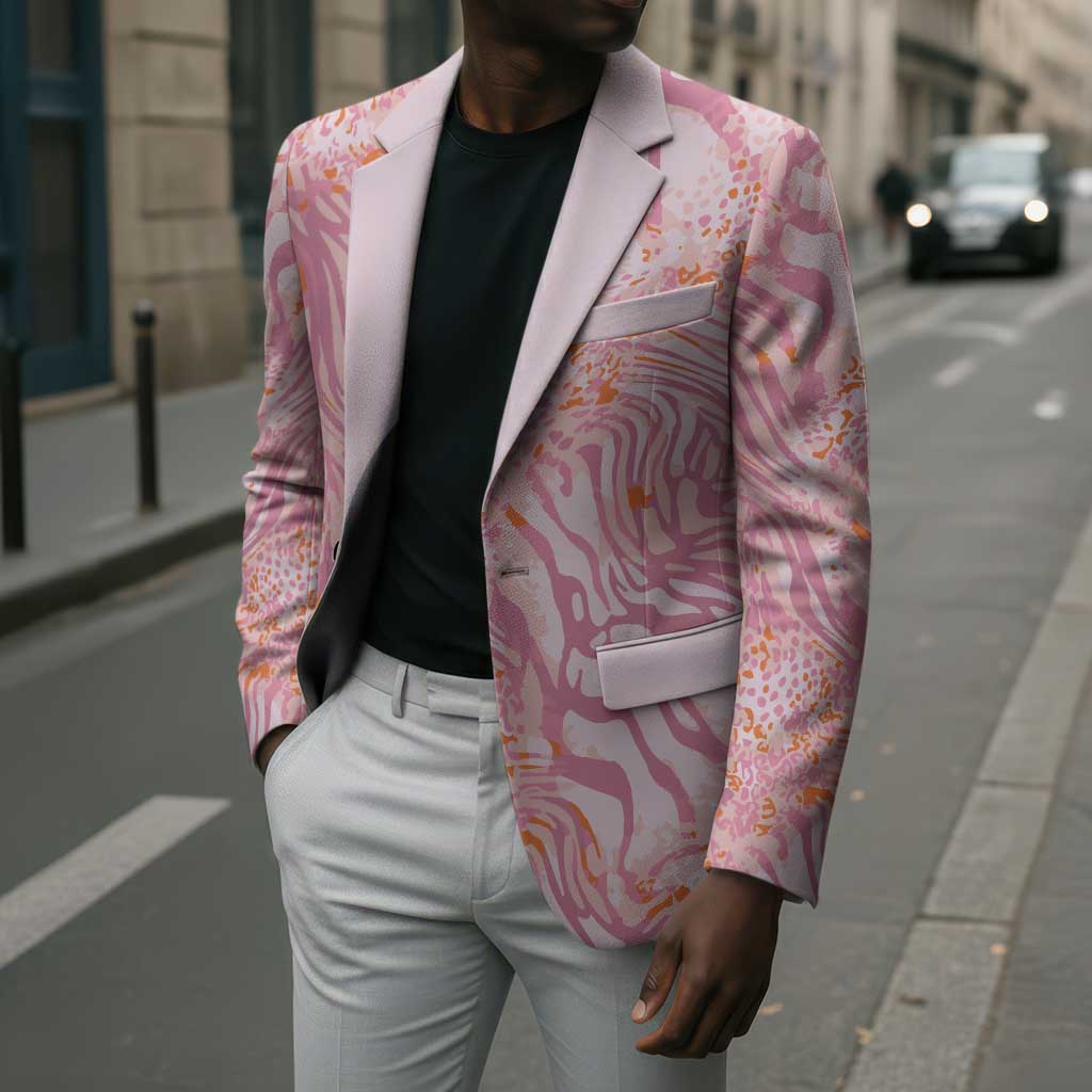 African Zebra Leopard Pattern Blazer Blush Savannah