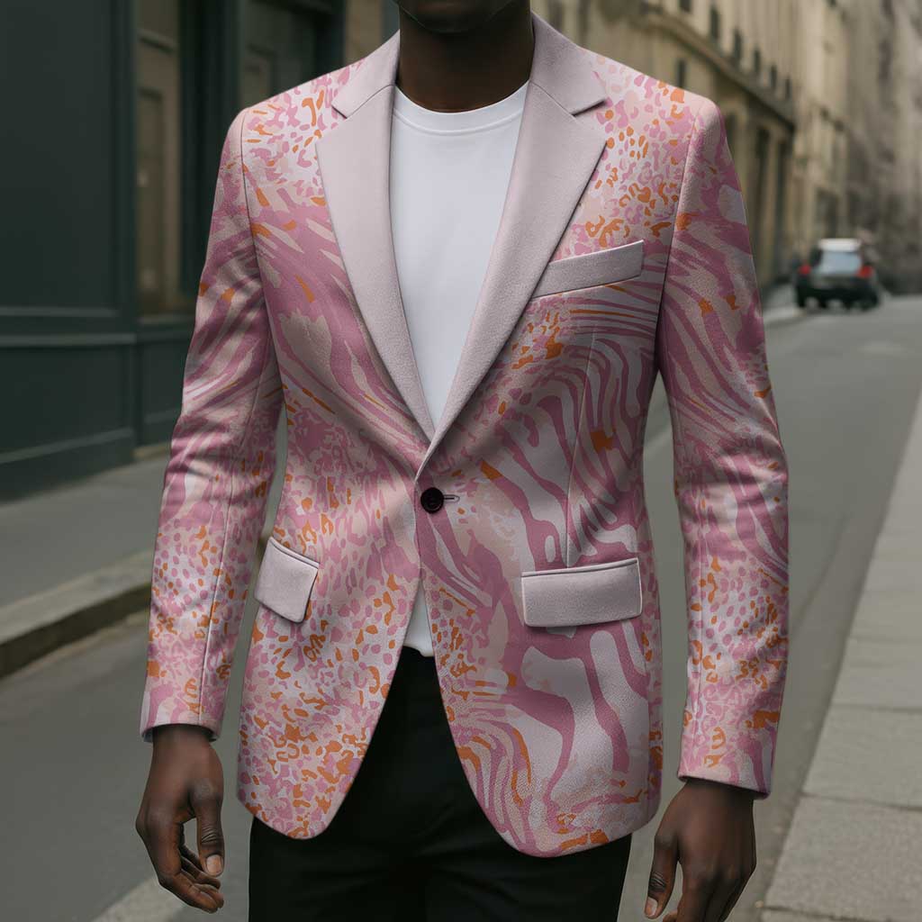 African Zebra Leopard Pattern Blazer Blush Savannah