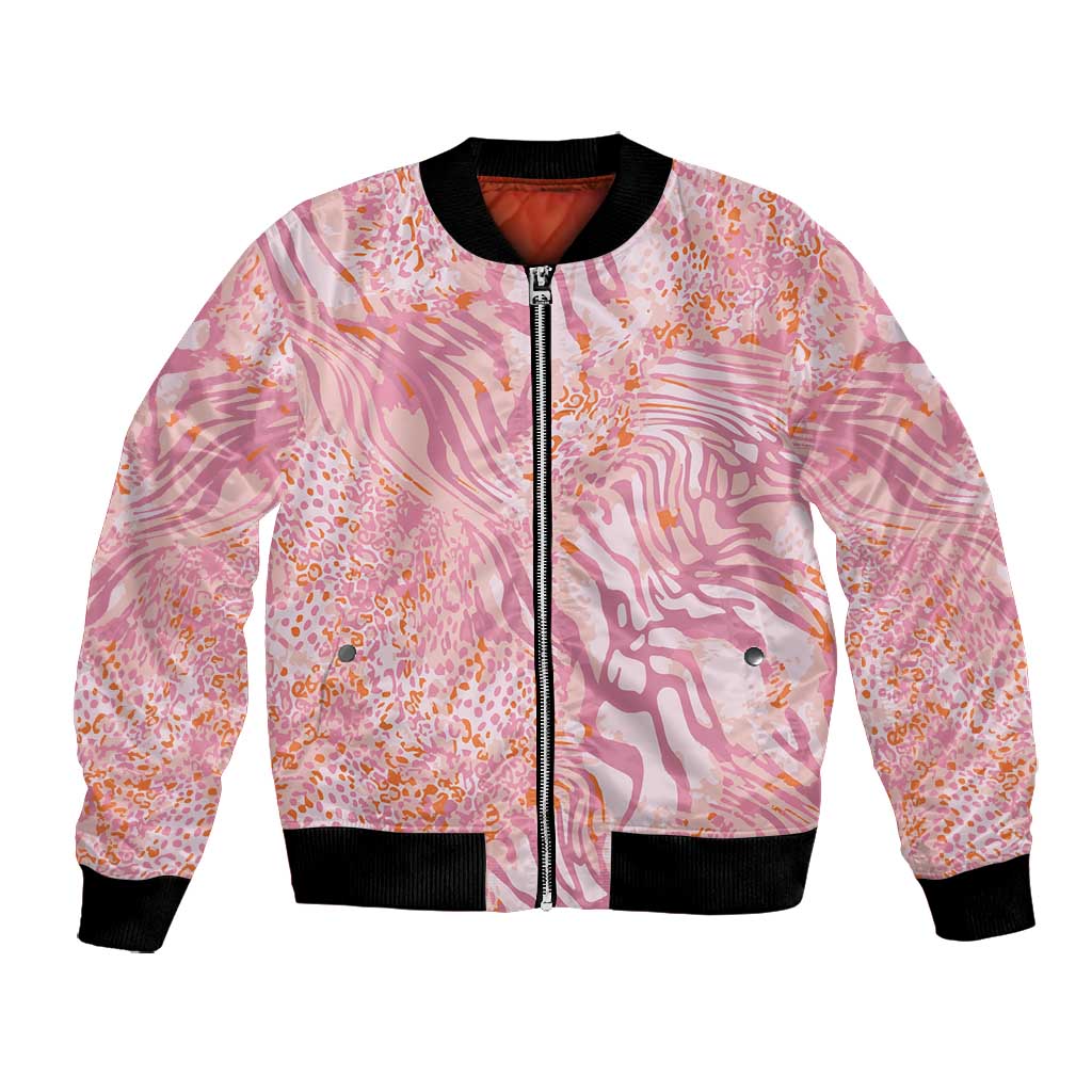 African Zebra Leopard Pattern Bomber Jacket Blush Savannah