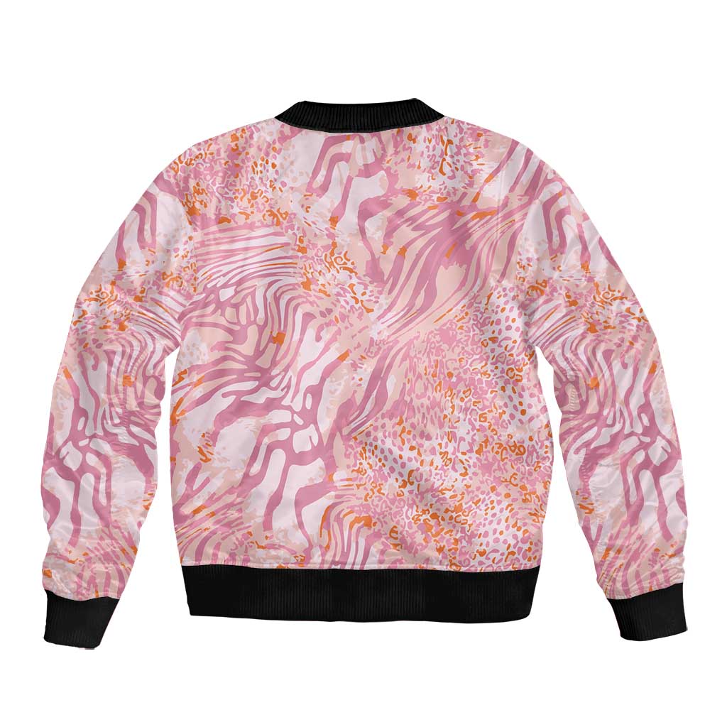 African Zebra Leopard Pattern Bomber Jacket Blush Savannah