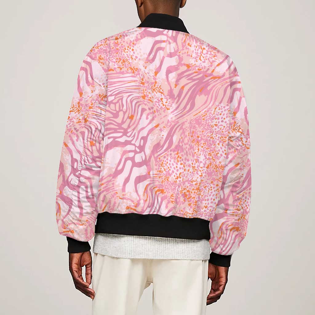 African Zebra Leopard Pattern Bomber Jacket Blush Savannah