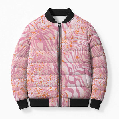 African Zebra Leopard Pattern Bomber Puffer Jacket Blush Savannah