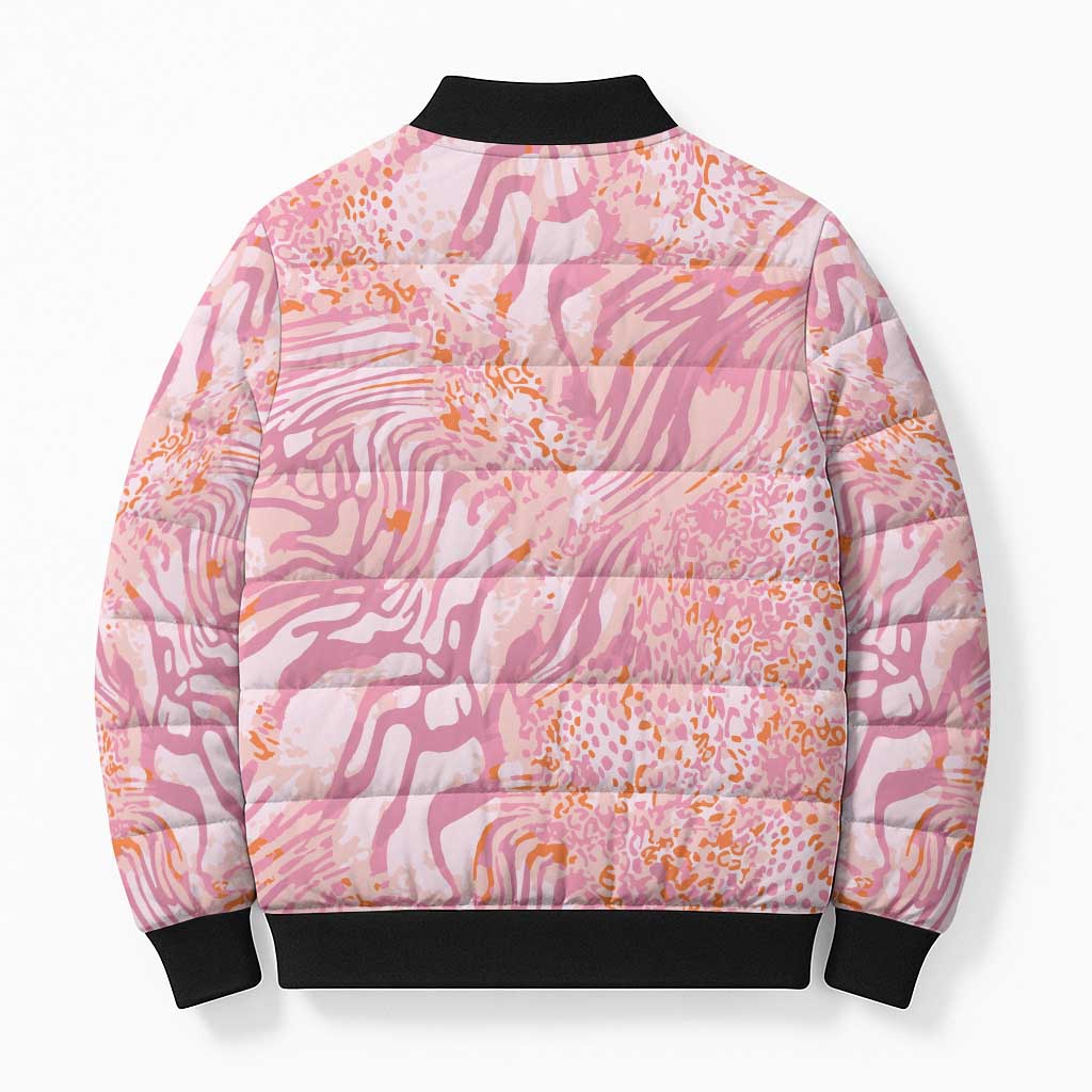 African Zebra Leopard Pattern Bomber Puffer Jacket Blush Savannah