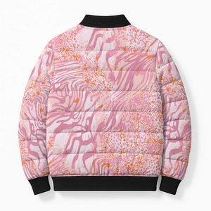 African Zebra Leopard Pattern Bomber Puffer Jacket Blush Savannah