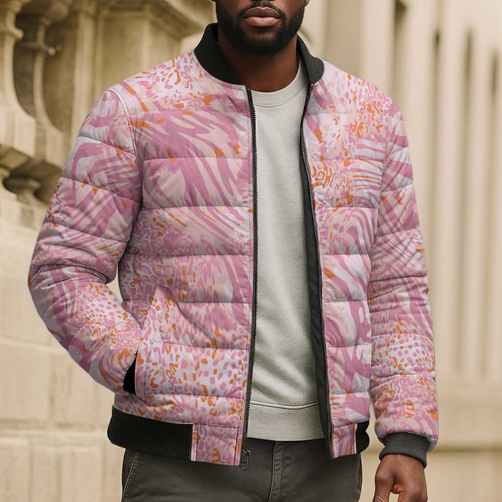 African Zebra Leopard Pattern Bomber Puffer Jacket Blush Savannah