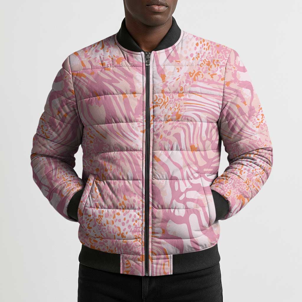 African Zebra Leopard Pattern Bomber Puffer Jacket Blush Savannah