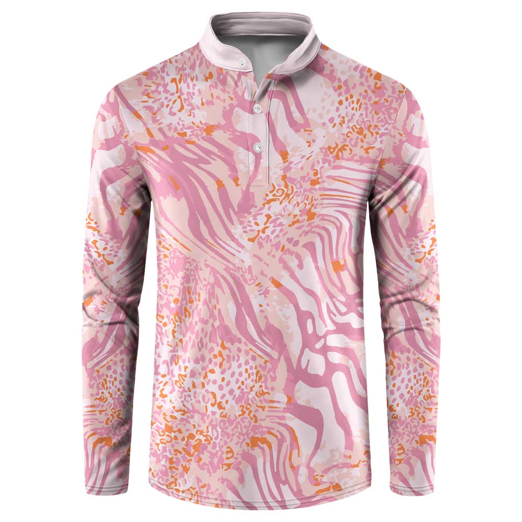 African Zebra Leopard Pattern Button Sweatshirt Blush Savannah