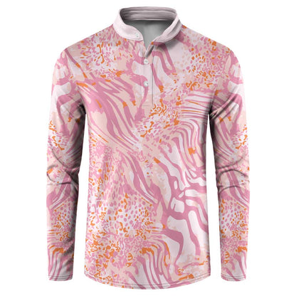 African Zebra Leopard Pattern Button Sweatshirt Blush Savannah