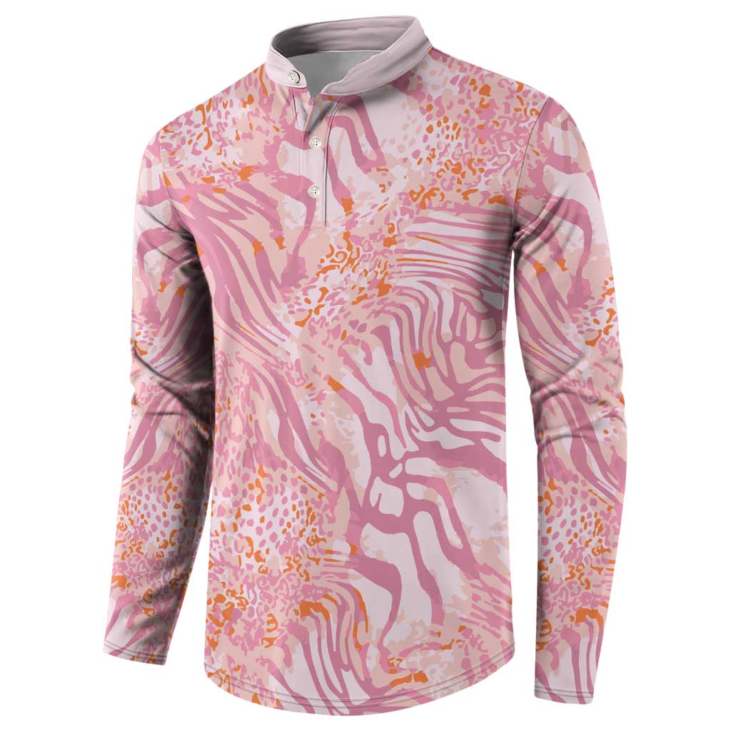 African Zebra Leopard Pattern Button Sweatshirt Blush Savannah