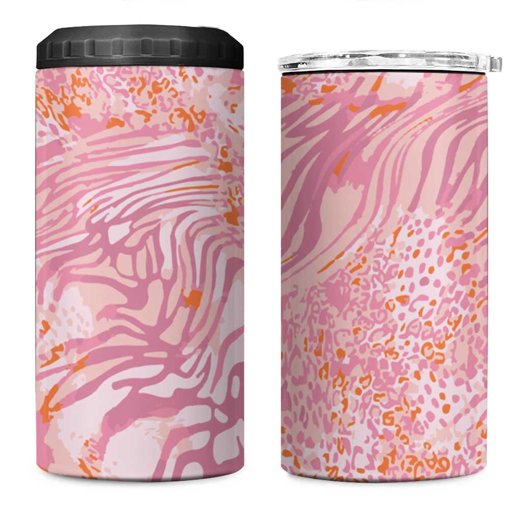 African Zebra Leopard Pattern 4 in 1 Can Cooler Tumbler Blush Savannah