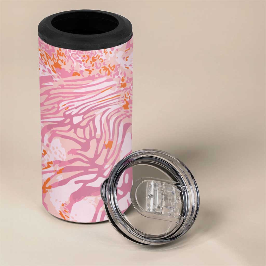 African Zebra Leopard Pattern 4 in 1 Can Cooler Tumbler Blush Savannah