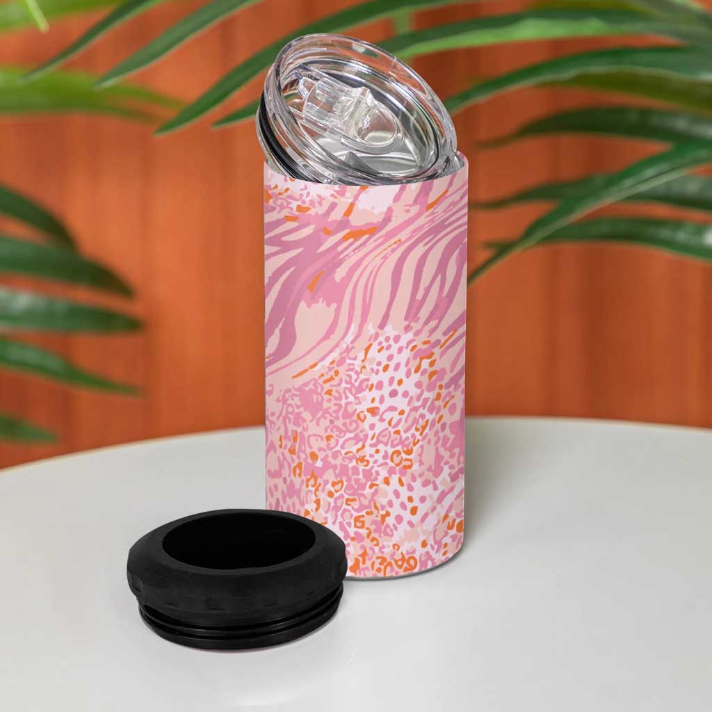African Zebra Leopard Pattern 4 in 1 Can Cooler Tumbler Blush Savannah